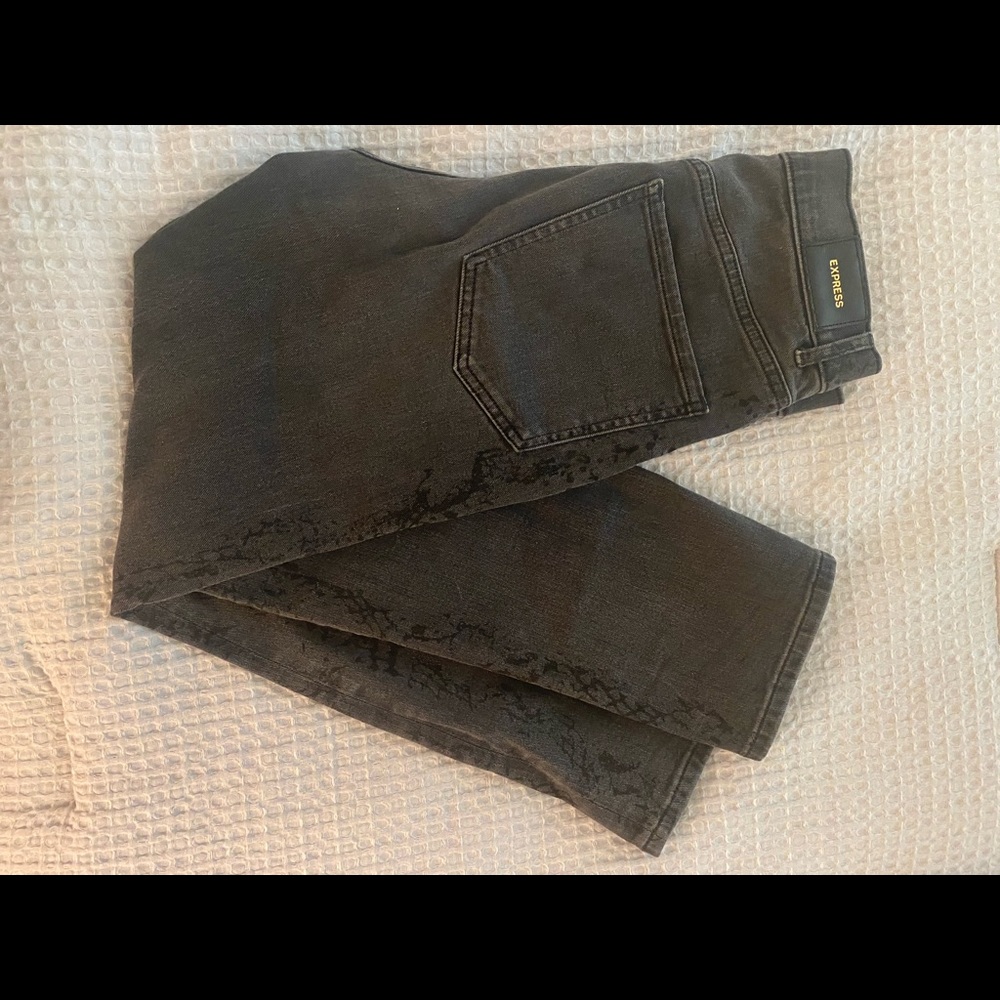 Grey Express jeans with black snakeskin detail